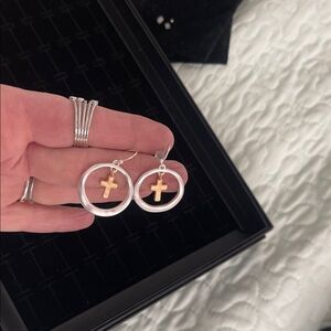 Elegant Gold and Silver Cross Earrings